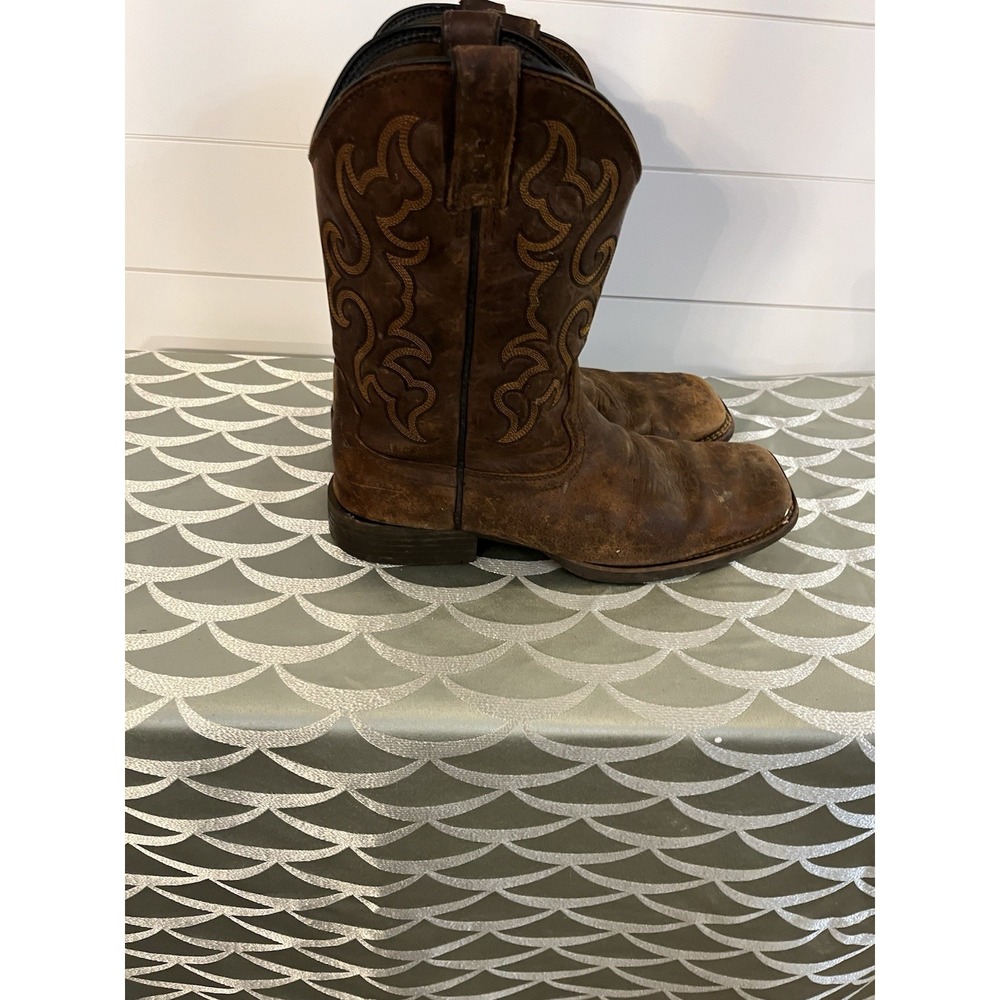 Justin Boots Mens 11D Brown Distressed Leather Wide Square Toe Western Cowboy - Picture 6 of 13